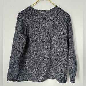 Gap Blue White Wool Blend Marled Knit Pocket Pullover Sweater Women’s Medium